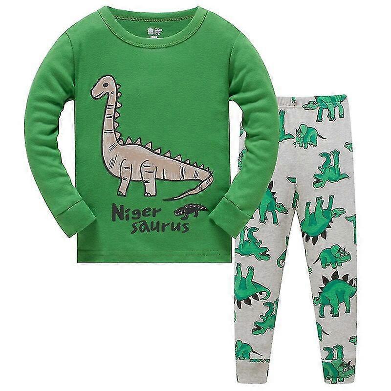 Top Brand Barnpyjamas Nattkläder Barn Nattkläder Bomull Pojkar Flickor Kläder Uppsättningar Bilar Tryck Mode Topp + Byxor Kostymer, Tb733 Grön