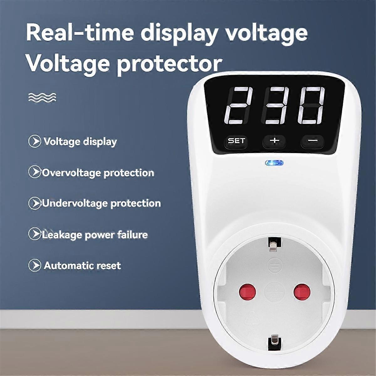 LED Display Voltage Protector Socket AC 230V Adjustable 16A Power Protector Socket with Automatic Reset Function EU Plug