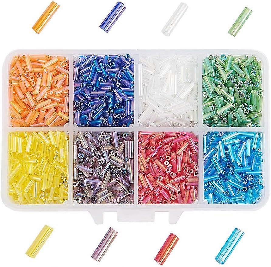 Mixed Color 6mm Transparent Rainbow Glass Bugle Beads AB Color