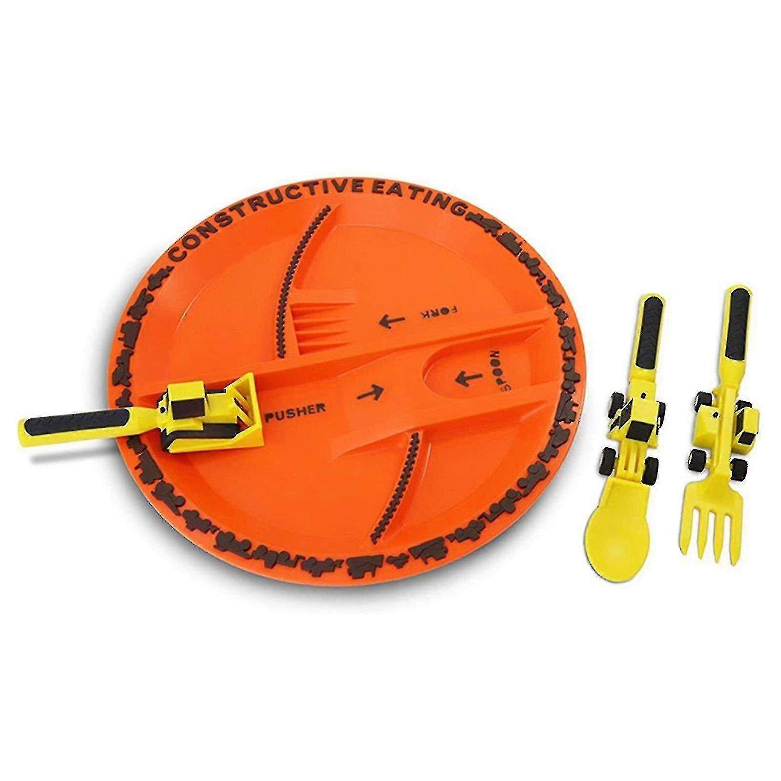 Buldózer kotrógép lapát Kisgyermek tányérok Étkészlet Étkezőkészlet Bébiételek Tartós 3db Gyermek evőeszközök Három készlet