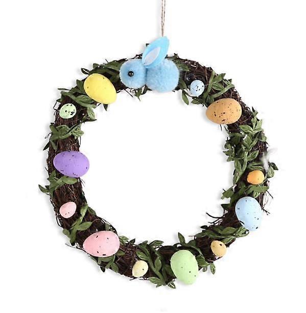 Easter Eggs Wreath with Artificial Flowers and Green Leaves for Front Door