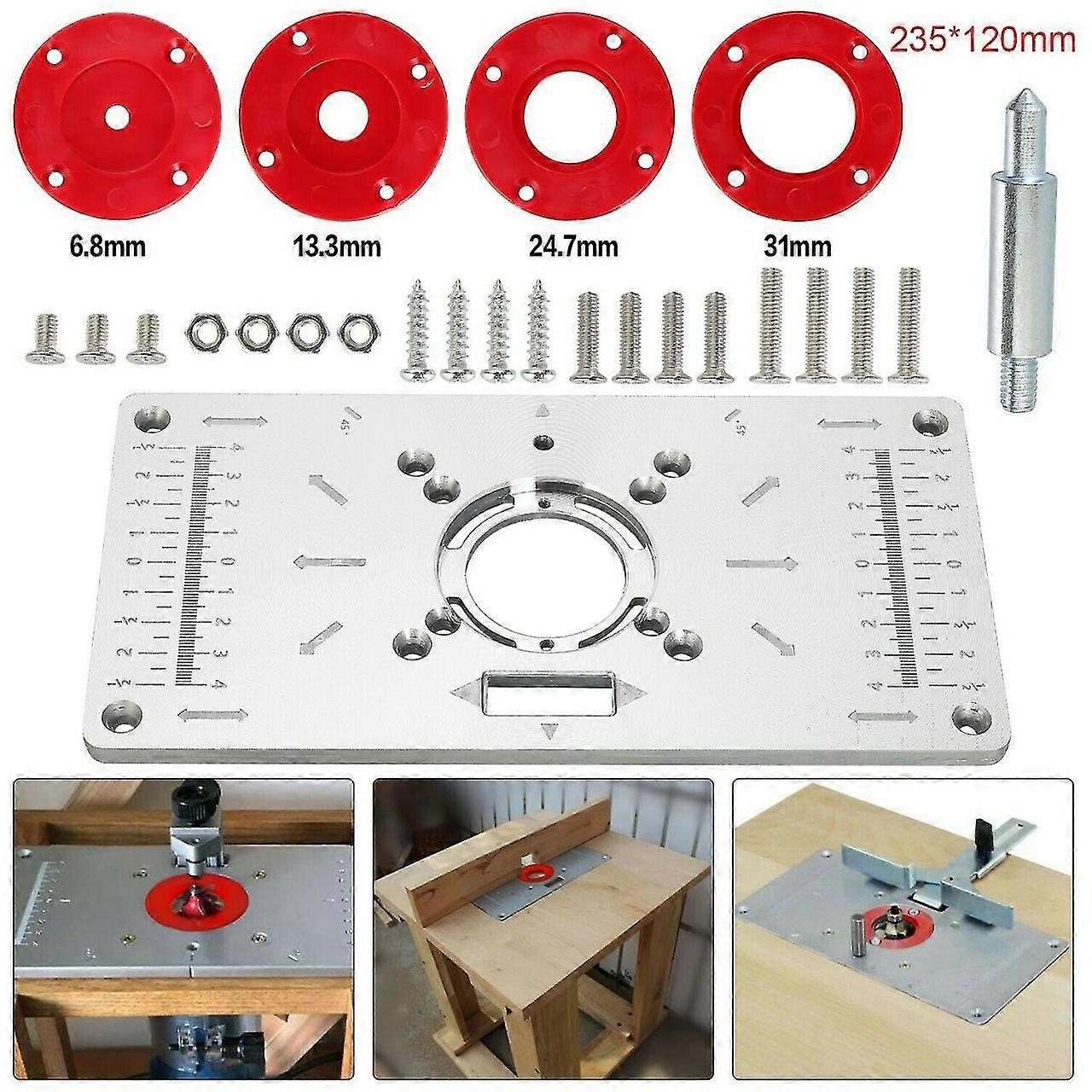 Router Table Insert Plate with Metal Template and 4PCS Rings for Woodworking