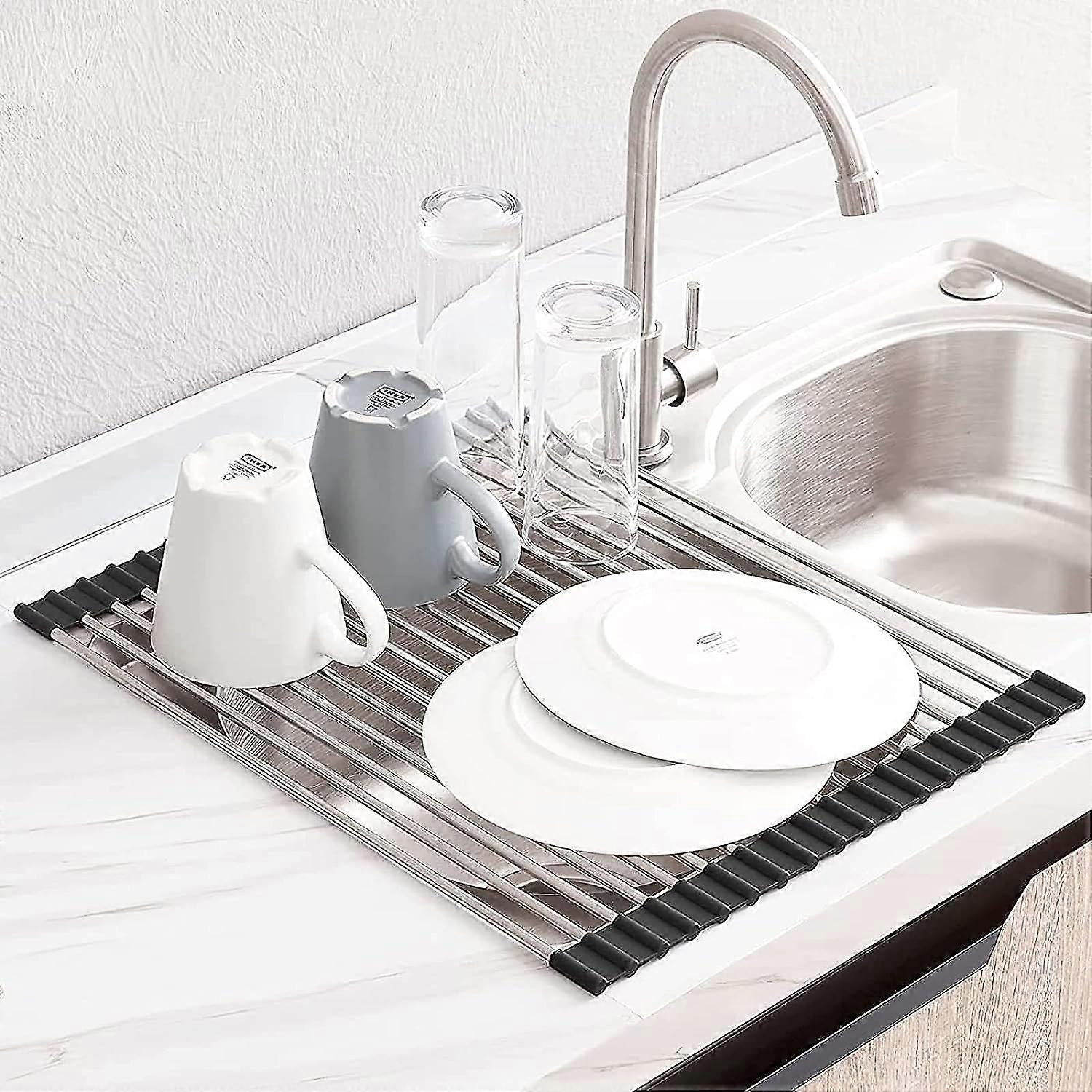 Roll Up Dish Drying Rack, SUS304 Over The Sink Multipurpose Roll-Up Dish Drying Rackblack