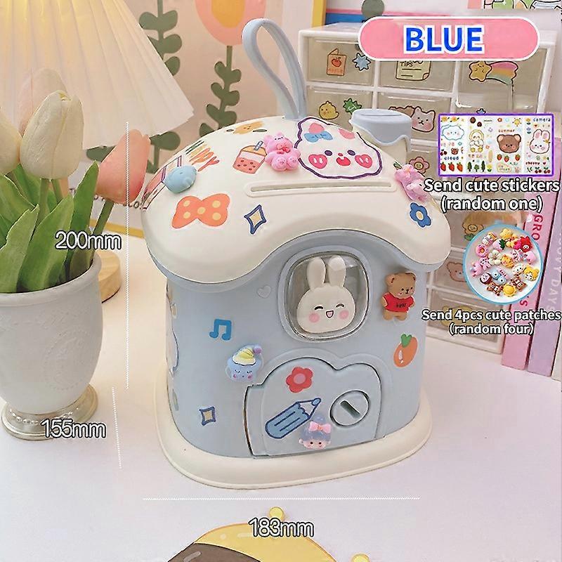DIY Rabbit Mushroom House Piggy Bank With Sticker Key Safe For Money Large Capacity Savings Tank Kids Toys Coin Safe Deposit Box