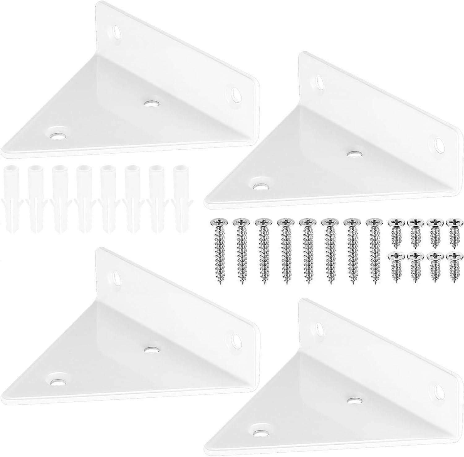 4 Pieces White Floating Shelf Brackets, Invisible Triangular Wall Shelf Brackets, Metal Wall Shelf Bracket for Shelf
