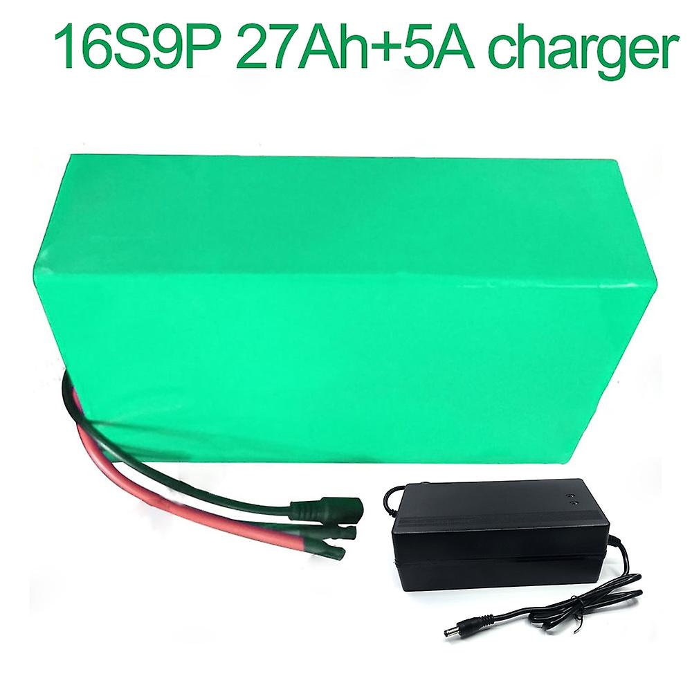 充電器付きバッテリー 5a 27ah 60v Li-ion 18650 充電式電気 2 つの三輪バイクバイク Ebike 受け入れカスタマイズ 16s9p 310 * 175 * 70m