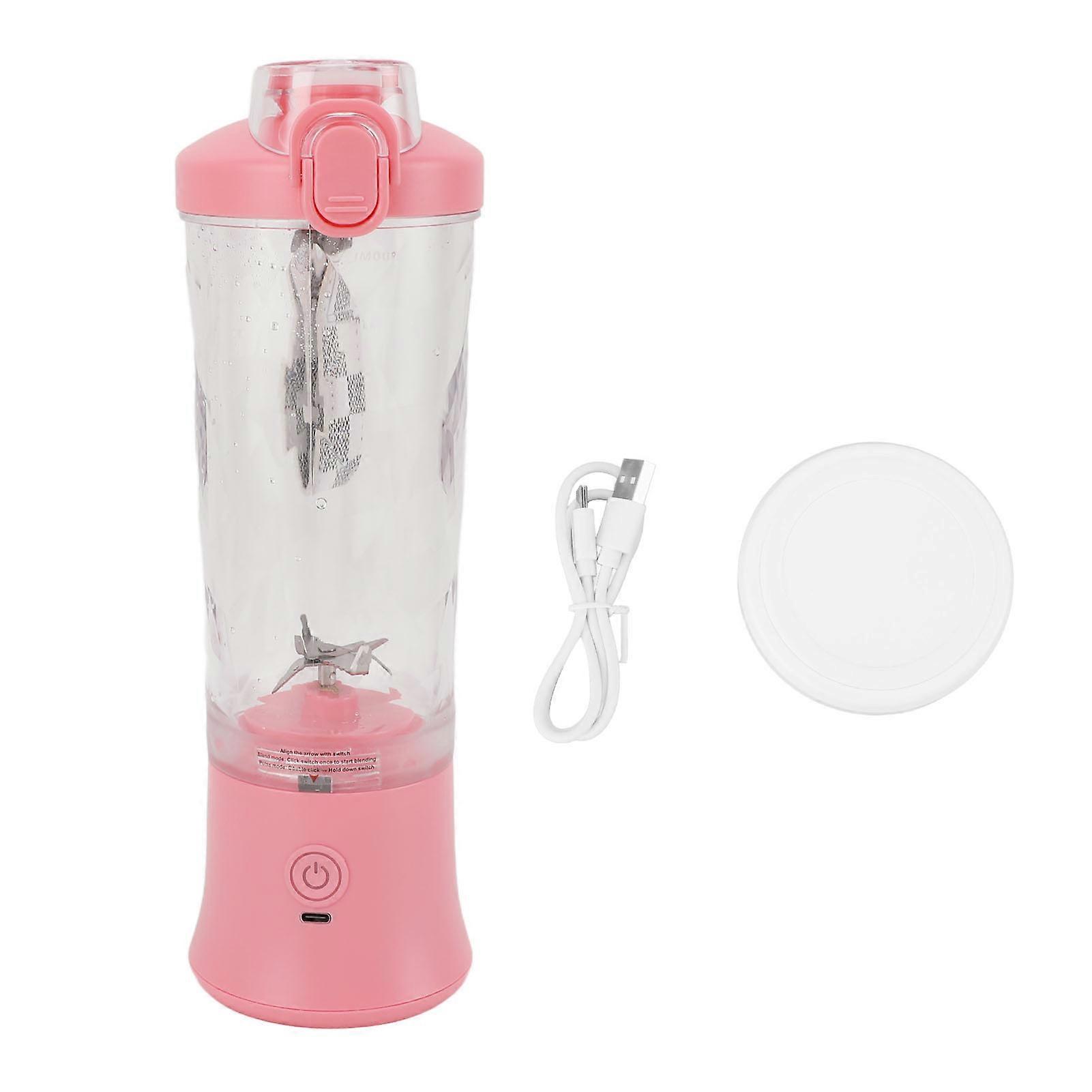 Frullatore portatile 600 ml 2 modalità 150 W 18000 giri/min USB ricaricabile 4000 mAh Batteria Coperchio a tenuta stagna Mini tazza spremiagrumi per frullati rosa