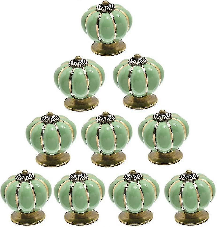 Set Of 10 Vintage Ceramic Pumpkin Door Knobs Light Green