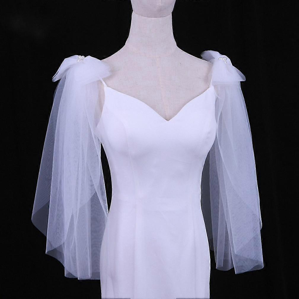 Wedding Shoulder Cape with Bowknot Long Bridal Veil Lightweight Tippet Stoles for Lady