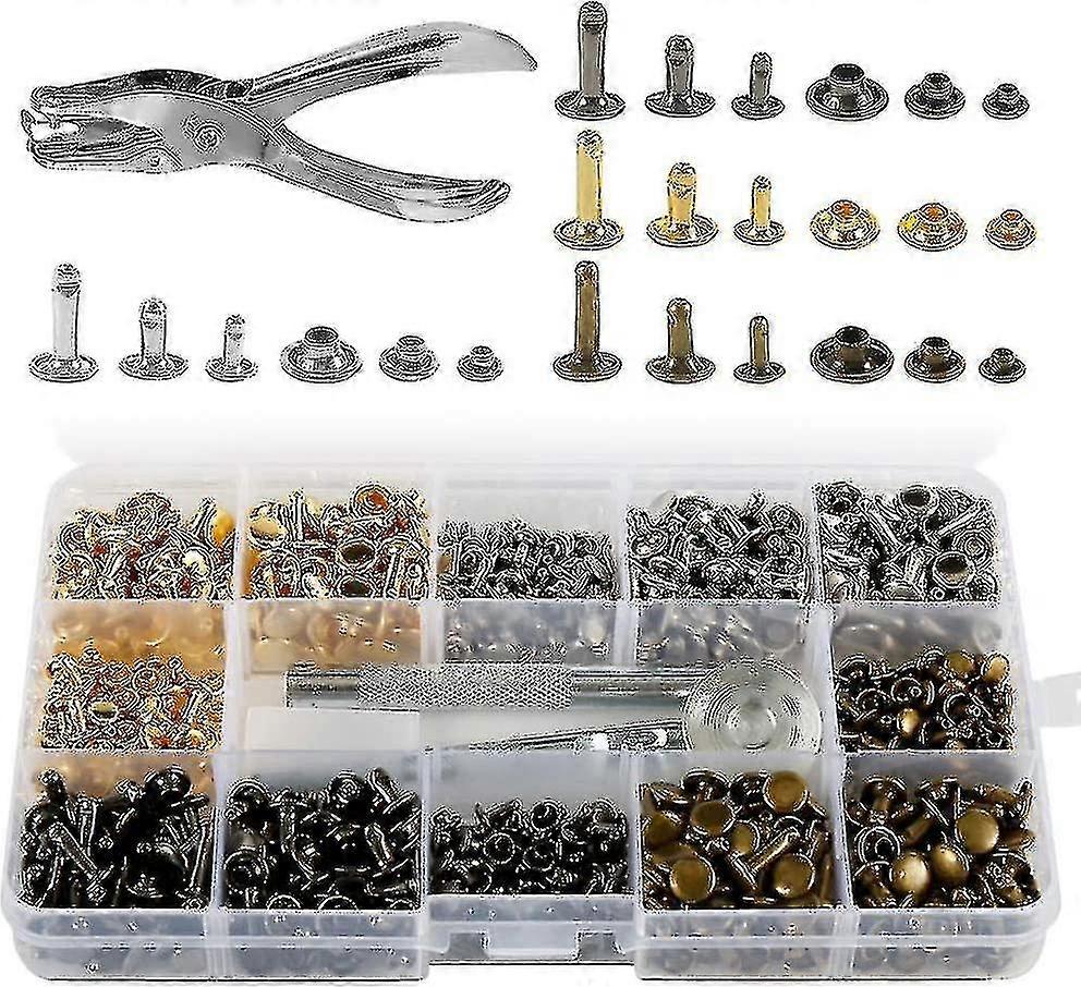 360 Rivets Set Double Cap, 3 Sizes Metal Tubular Rivet With Punch Pliers And 3 Pieces Fixing Tools For Rep