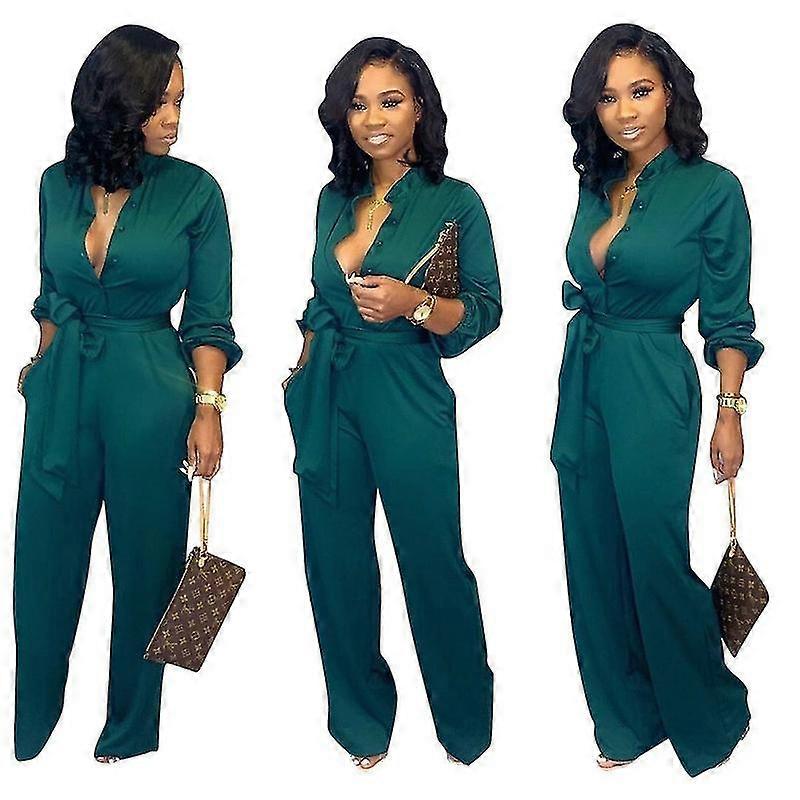 Jumpsuits For Women Sleeve V Neck Casual Wide Leg Pants