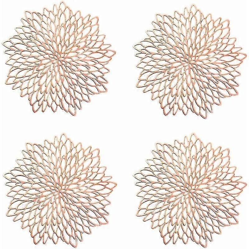 KINZON 4 Pices Napperon de Table Or Rose,38cm Set de Table Rond vid, Napperons Ronds Tapis de Table en Plastique