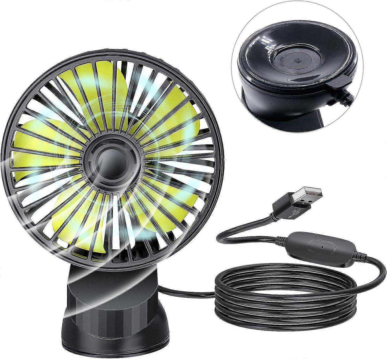 USB Car Fan with Suction Cup, 1pcs 5V 1A USB Suction Cup Fan Portable Vehicle Fan Electric Fan Auto Cooling Desk Fan with 3 Speeds for Car Dashboard W