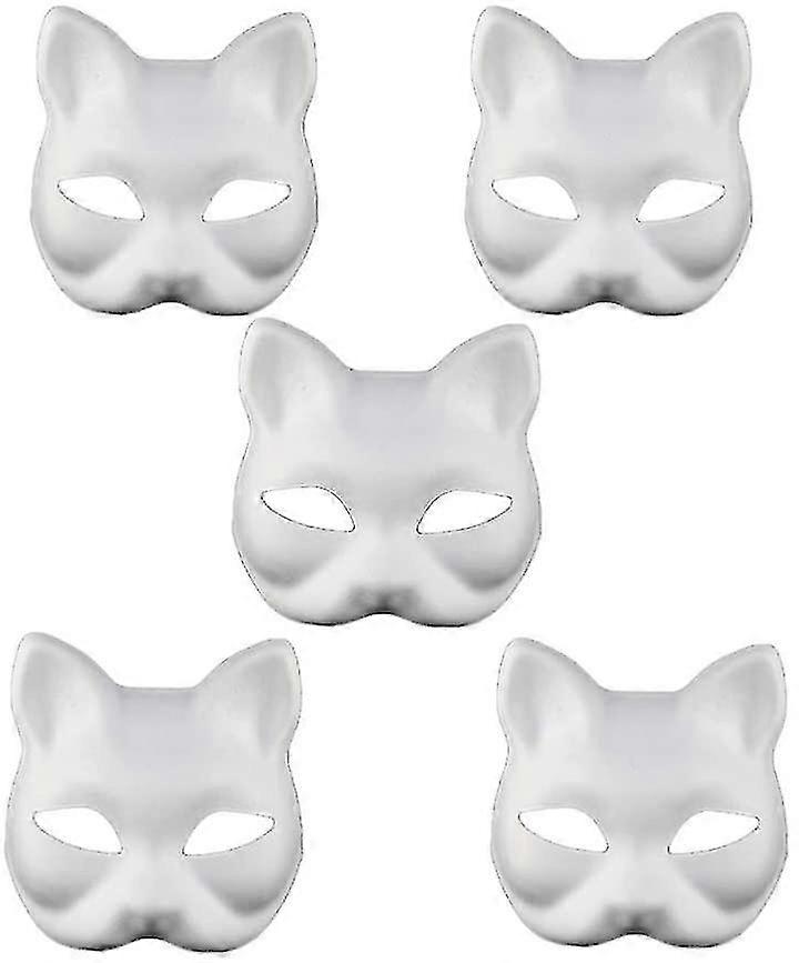 5個DIYホワイトペーパーマスクフォックスキャットフェイスパルプブランク手描きマスクパーソナリティデザインマスクダンスパーティーフェスティバルパフォーマンスホワイト-MXBC