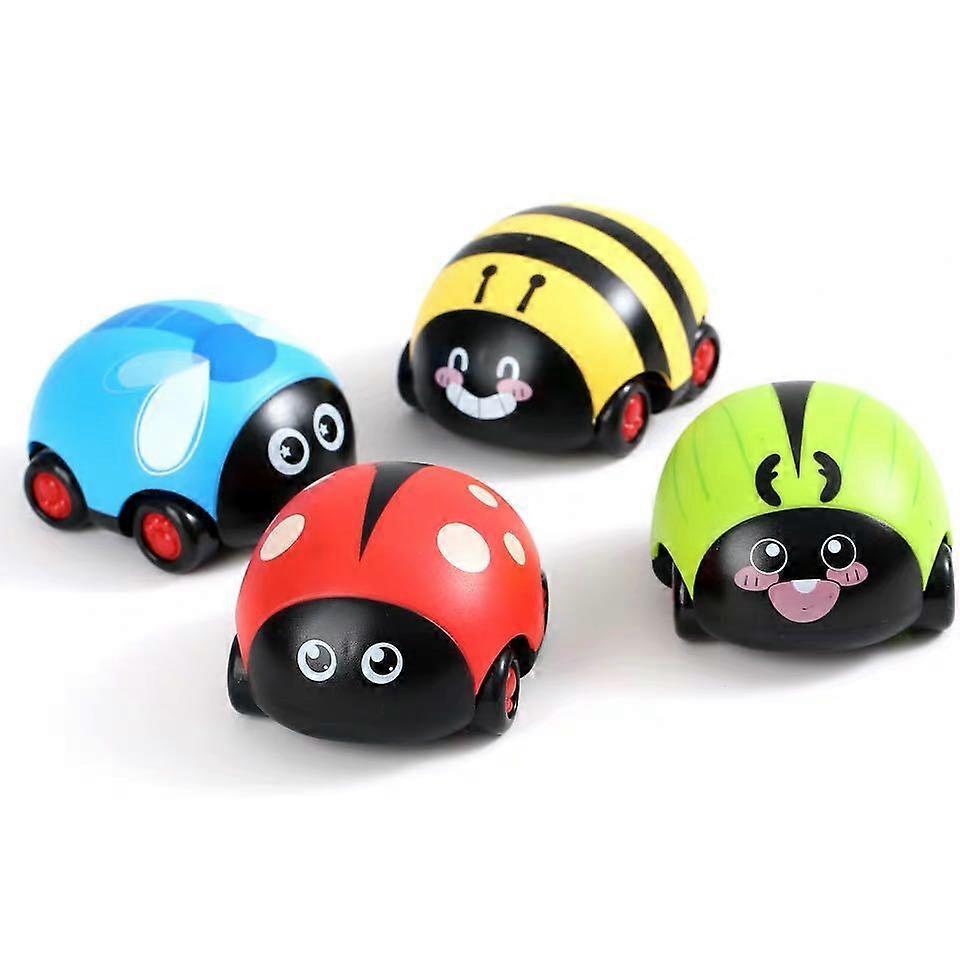 Baby car toy car, two-way pull-back car that can go forward and reverse, drop-resistant inertia car toy, animal pull-back beetle inertia car (4 pieces