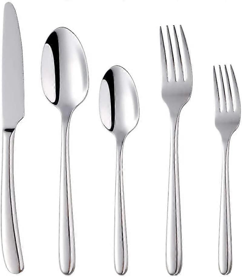 Flatware Set, Stainless Steel Tableware Dinner Knife, Dinner Fork, Dessert Fork, Dinner Spoon, Tea Spoon Things! (Silver, 5 Pieces)