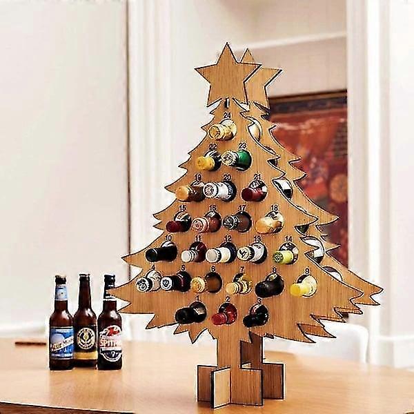 Christmas Advent Calendar Decorations Wooden Wine Rack Countdown Bar Tree Bottle Holder Stand