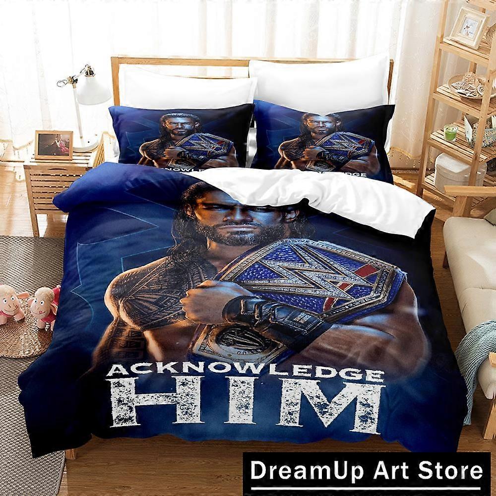 a3341 ملاءات سرير مصارع رومان رينز مجموعة مفروشات غطاء لحاف غطاء سرير مع غطاء وسادة للأولاد منزل للبالغين طقم مفروشات من 3 قطع (1 غطاء لحاف + 2 بيلو