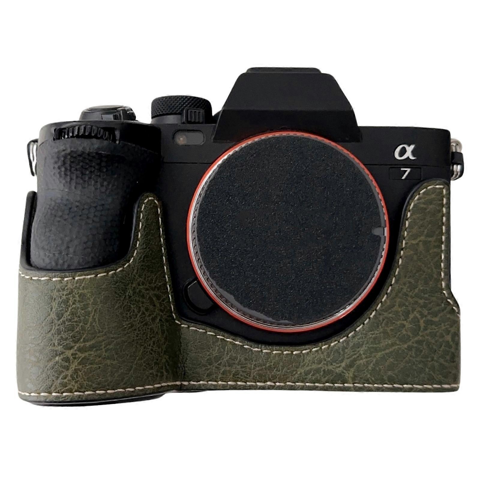 For Sony A7R V/ A7 IV/ A7S III/ Alpha 1 Buffalo Texture PU Leather Bottom Case Half Body Camera Cover with Battery Opening