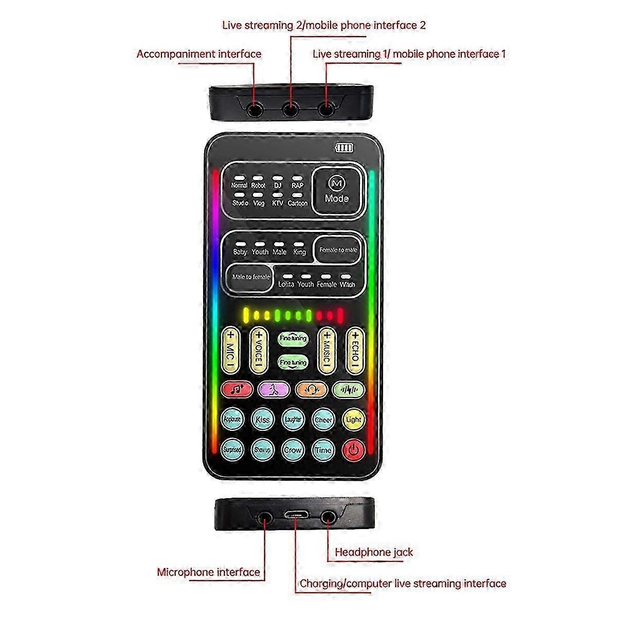 I9 Voice Changer Full Kit Multiple Audio Effect Bluetooth Live Sound Cards Ultra-Thin Portable Live