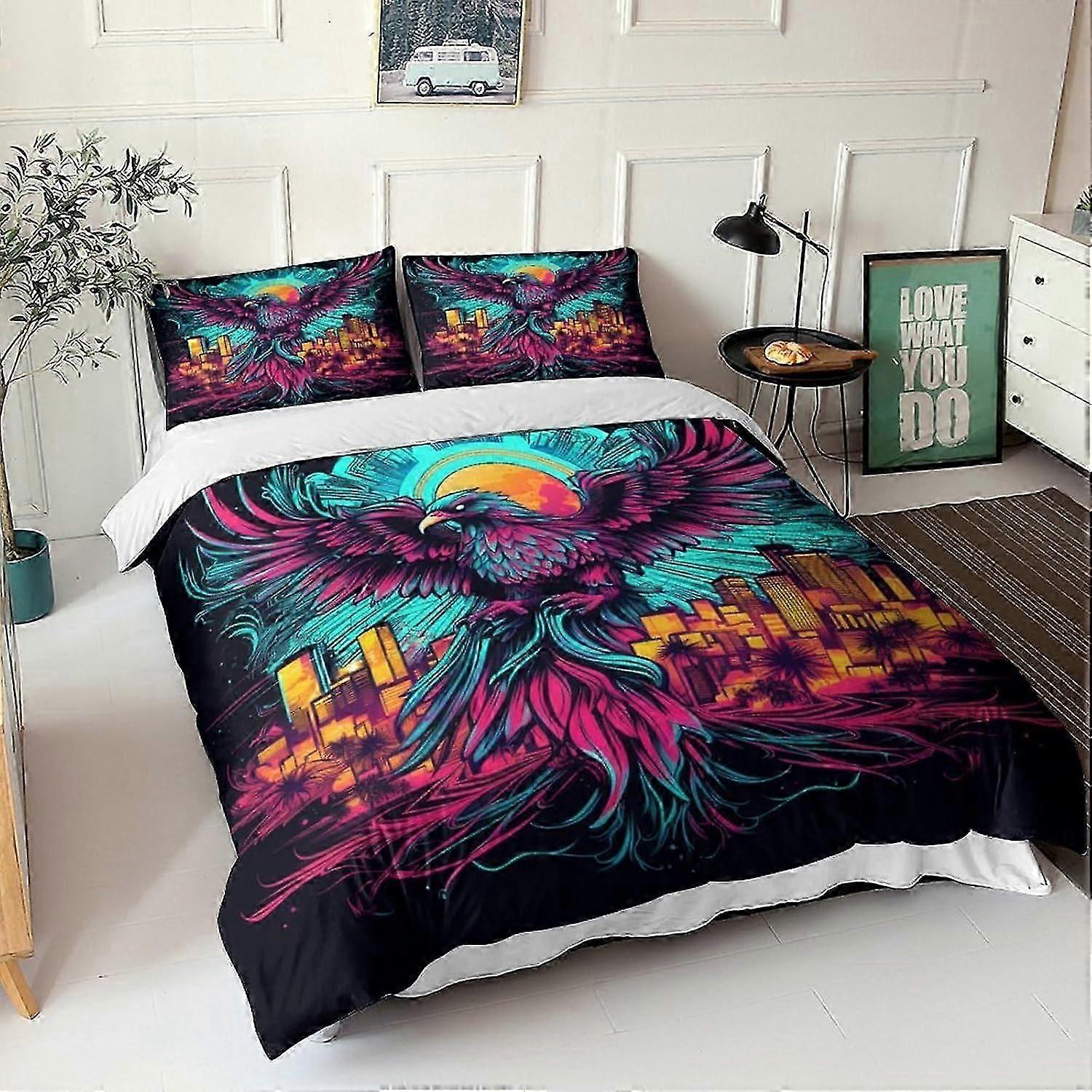 J4310 Bed Sheets Bird Duvet Cover with Pillowcases Set 3D Bedding Sets Microfibre Colourful Animals Quilt Cover with Zipper Closure 3 Piece Set Comfor