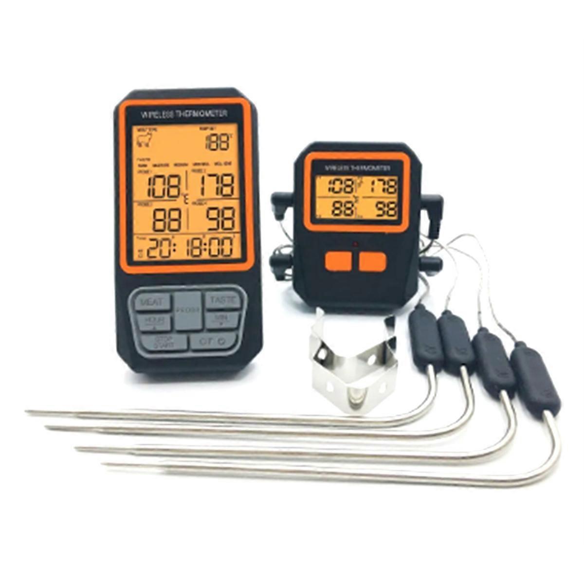 4 Probes Backlight LCD Display 100M Wireless Range Digital Kitchen Cooking BBQ Oven Meat Thermomete