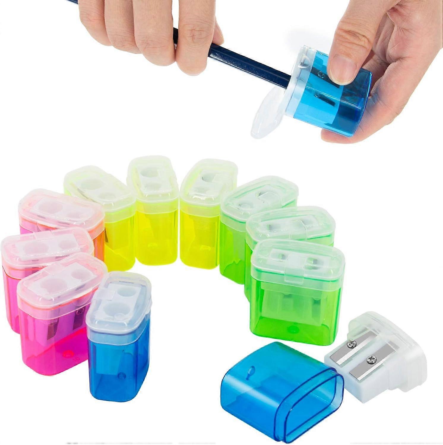 12 PCS 2 Holes Small Manual Pencil Sharpener with Lid,for Kids,School