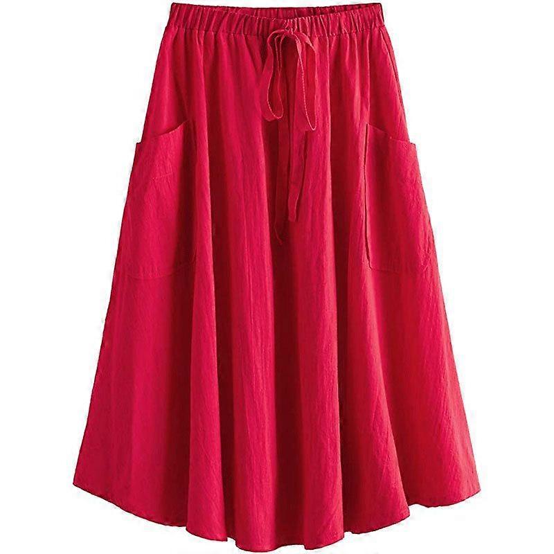 Kvinners Casual High Waist plissert A-Line Midi skjørt med lomme