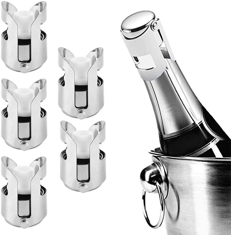 5 stykker rustfritt stål champagne stopper