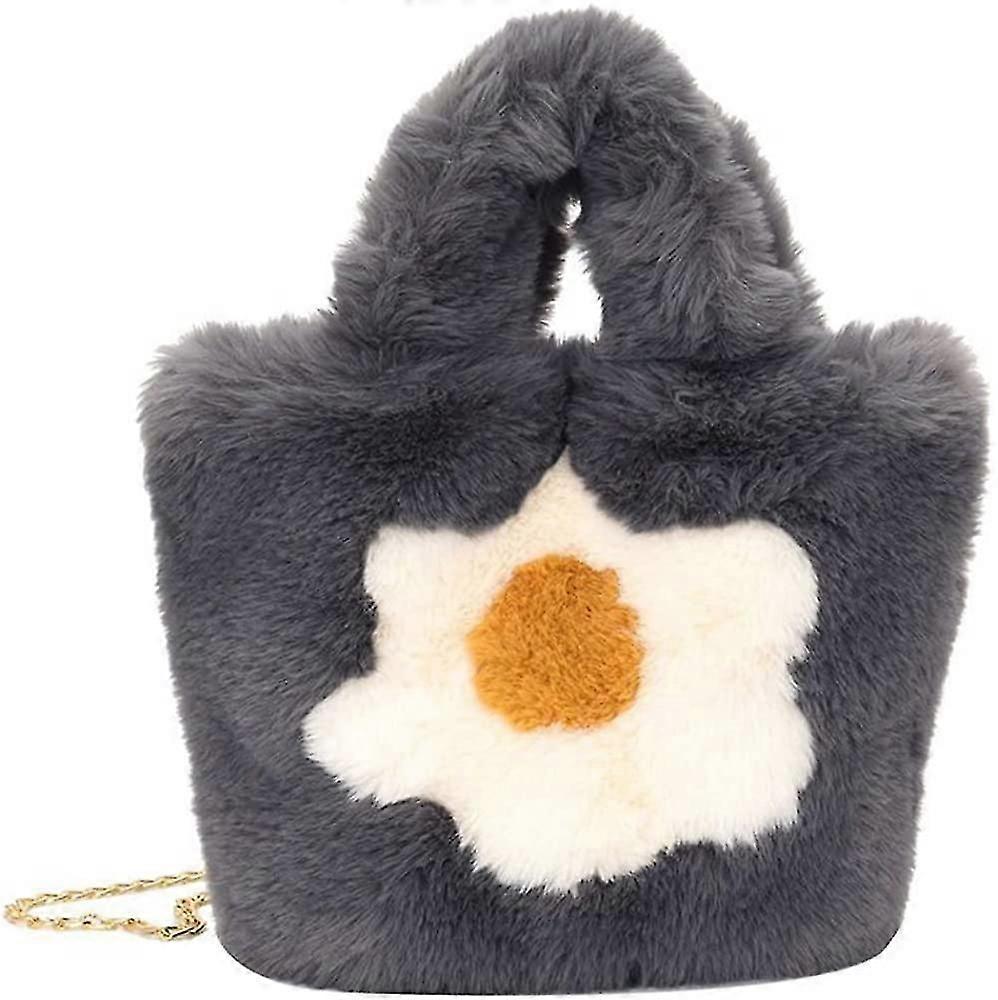 Lurvig handväska för tjejer Fluffig handväska i fuskpäls för kvinnor Mjuk Fuzzy Axelväska Med Kedjerem