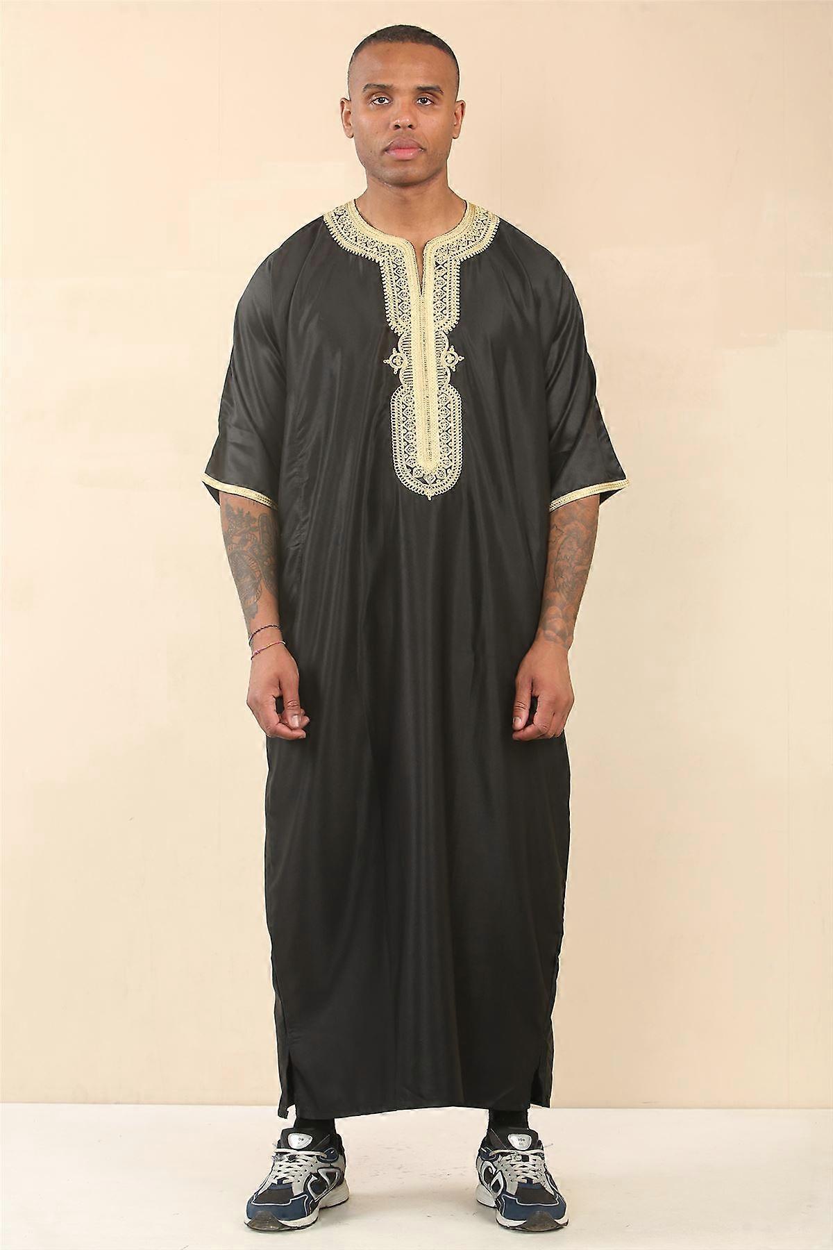 Men's Black Gold Moroccan Thobe Djellaba Jubba Robe Eid