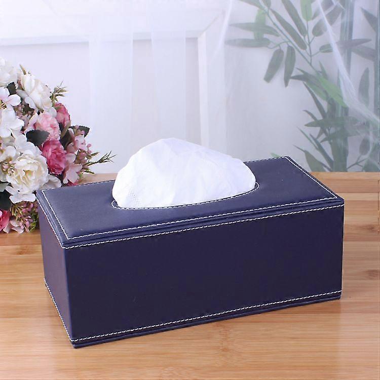 PU Leather Tissue Box Holder, Rectangular Napkin Holder Drawer Tissue Box Dispenser for Home Office Car Decor (Navy blue)