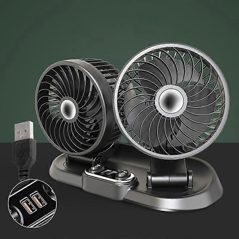 F622U Car Creative Folding Rotatable Double Head Electric Cooling Fan with Dual USB Charging Port, Style:USB Universal
