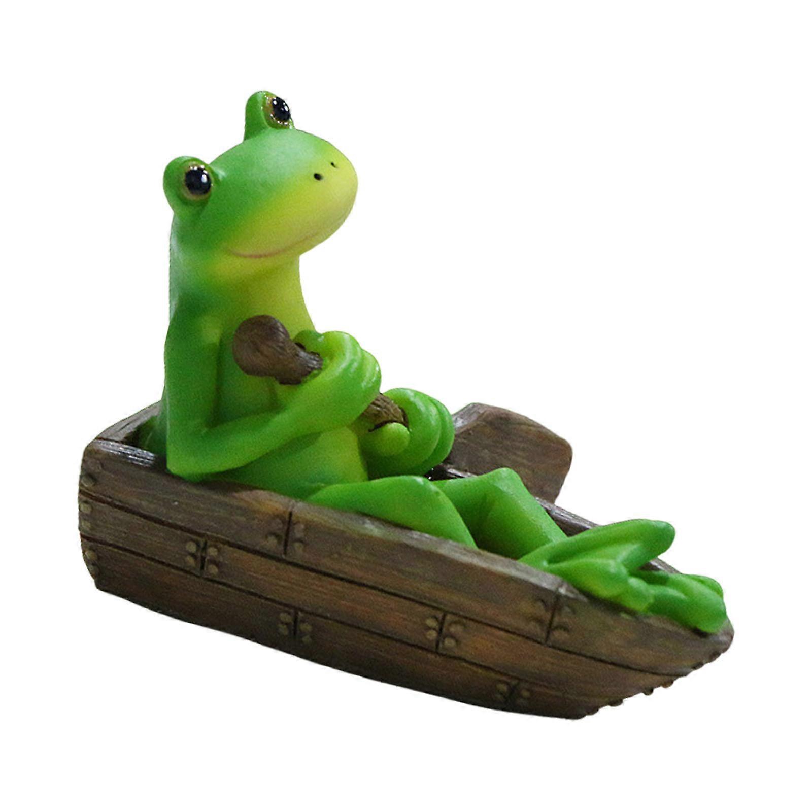 Traveling Boating Frogs Resins Miniature Statue for Home Shelf Decors and Office Tabletop Display Car Dashboard Ornament