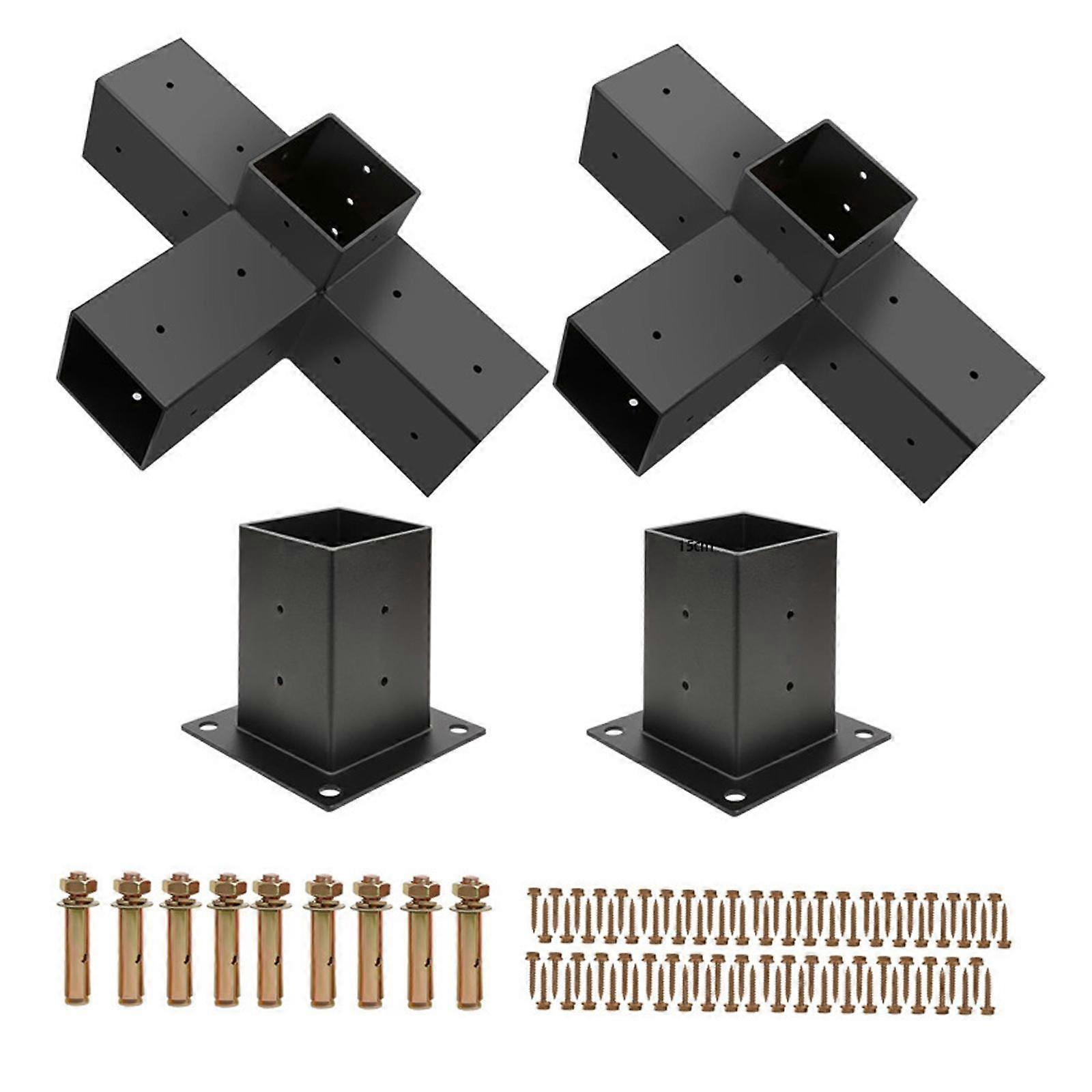 Four Way Right Angle Corner Brackets Post Base Sturdy for Patios Shed Cabins