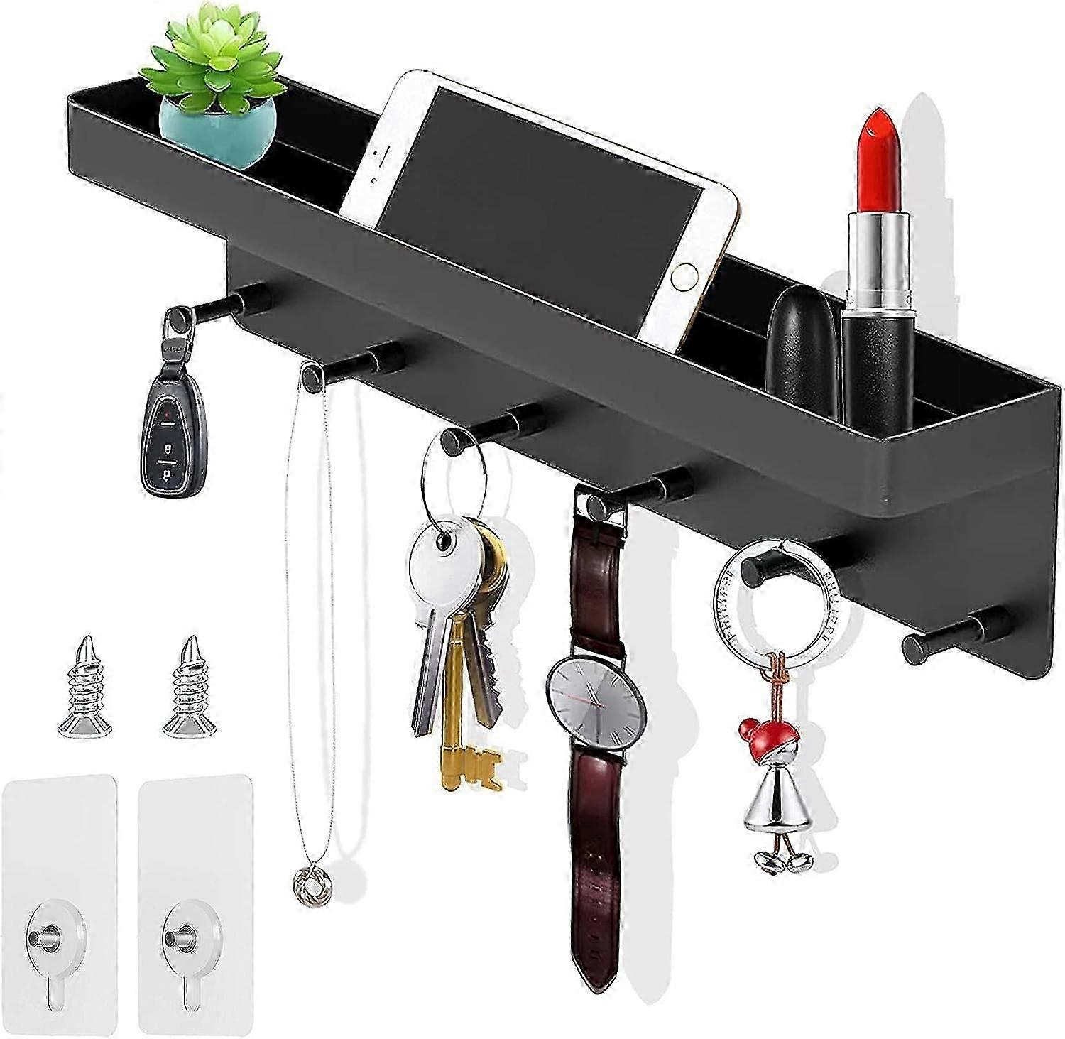Key board with shelf, longziming 6 hooks & key bar, modern key board black,pcy