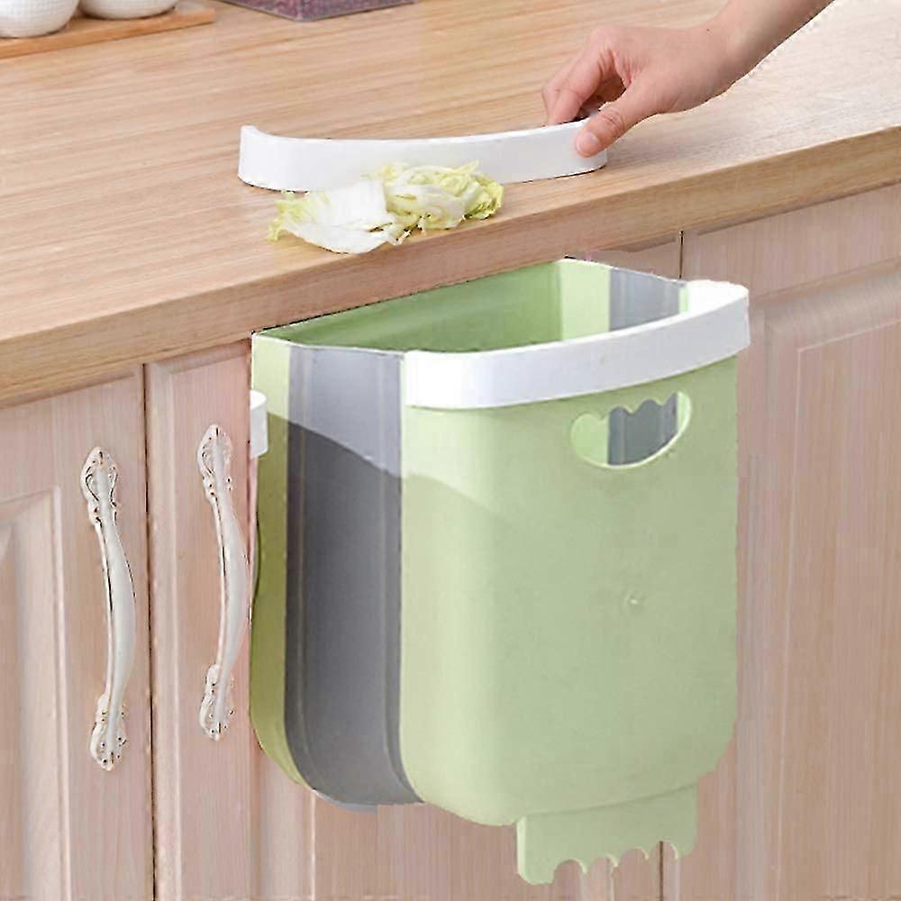 Wall Mounted Kitchen Trash Bin for Cupboard, Hanging/Foldable, for Collecting Vegetable Peels (Green)