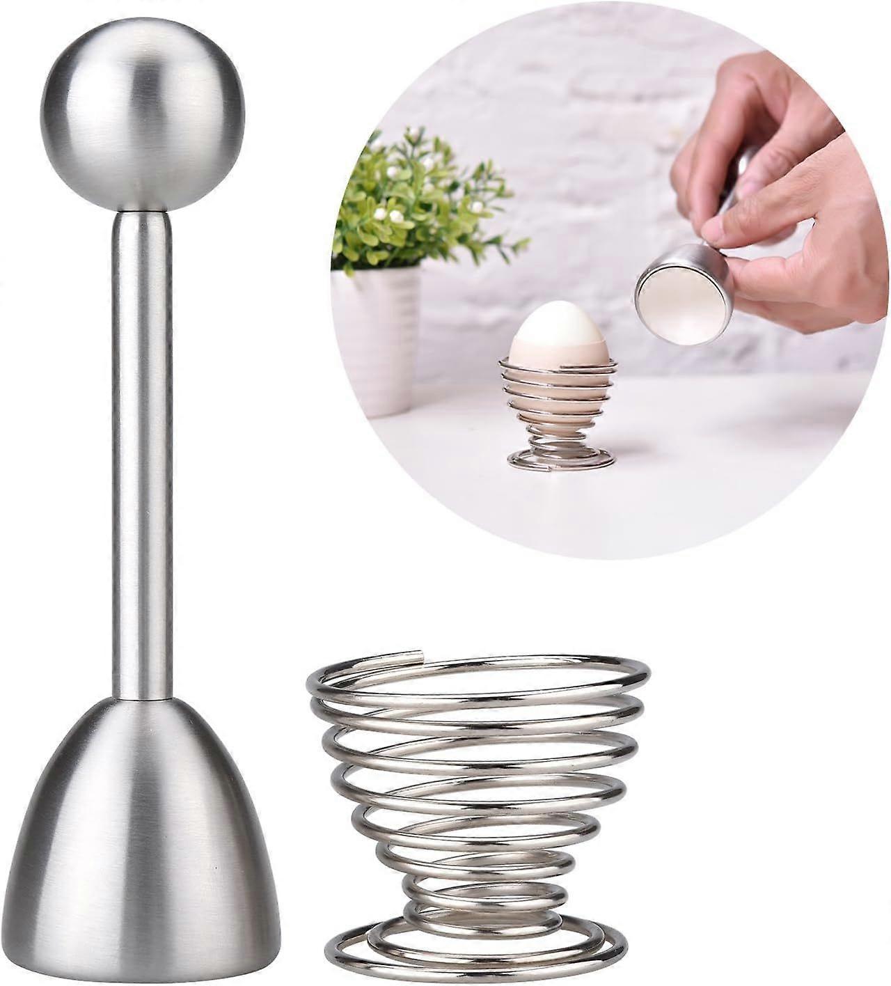 Äggtoppare med äggkopp, äggöppnare, äggskärare, kex i rostfritt stål, 14 cm