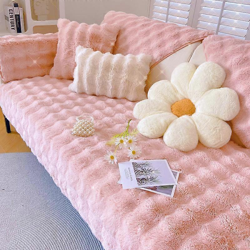 Rabbit Plush Sofa Cushion Thickened Plush Cushion Living Room Straight Row Non-Slip Leather Sofa Cover Soft Armrest Back Cushion