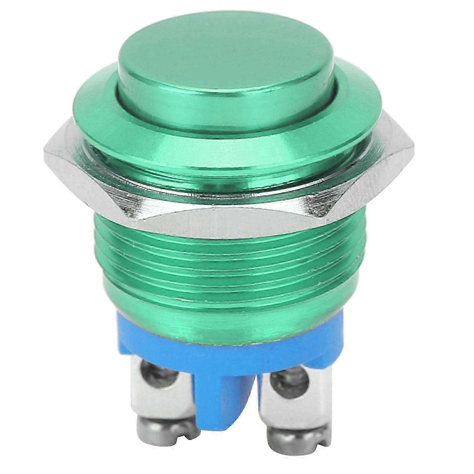 Metal Push Button Switch Waterproof Stainless Steel Self Reset Normally Open 16mm 220V(Green )