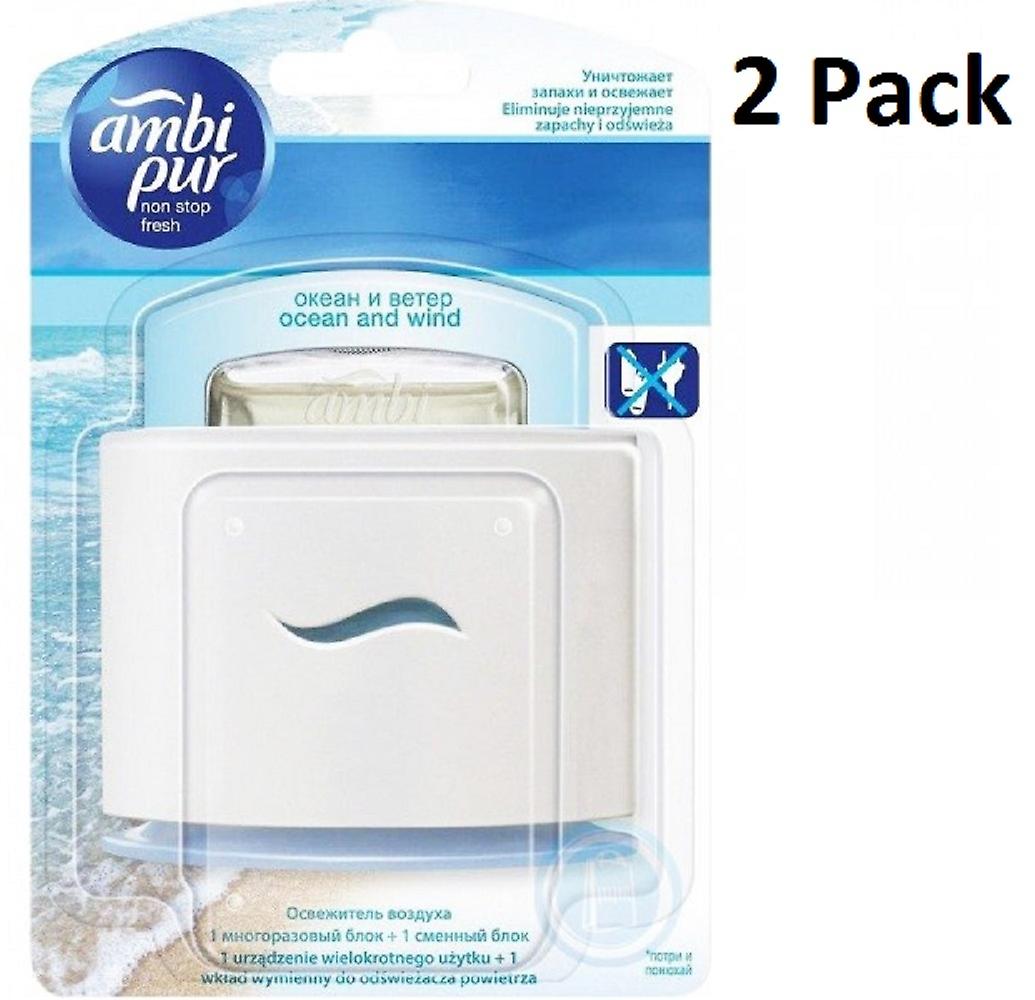 2 x Ambi Pur Set & Refresh Diffuser Holder And Refill - Ocean & Wind