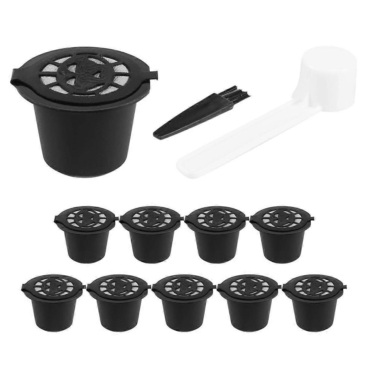 10 Pcs Coffee Capsule Filters for with Spoon Brush Black