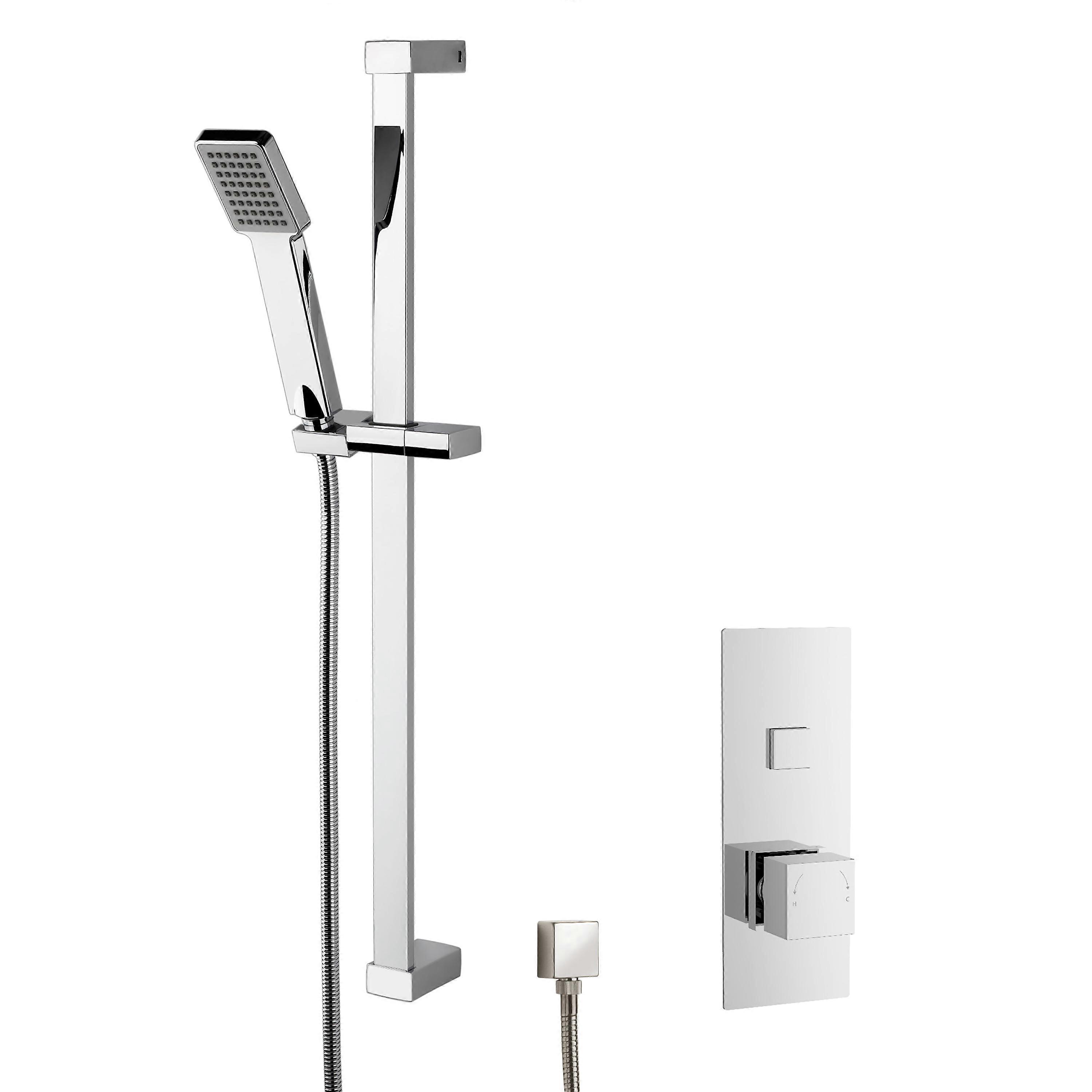 Concealed Square Push Button 1 Outlet Valve & Slide Rail Kit Shower Bundle Set - Chrome - Balterley