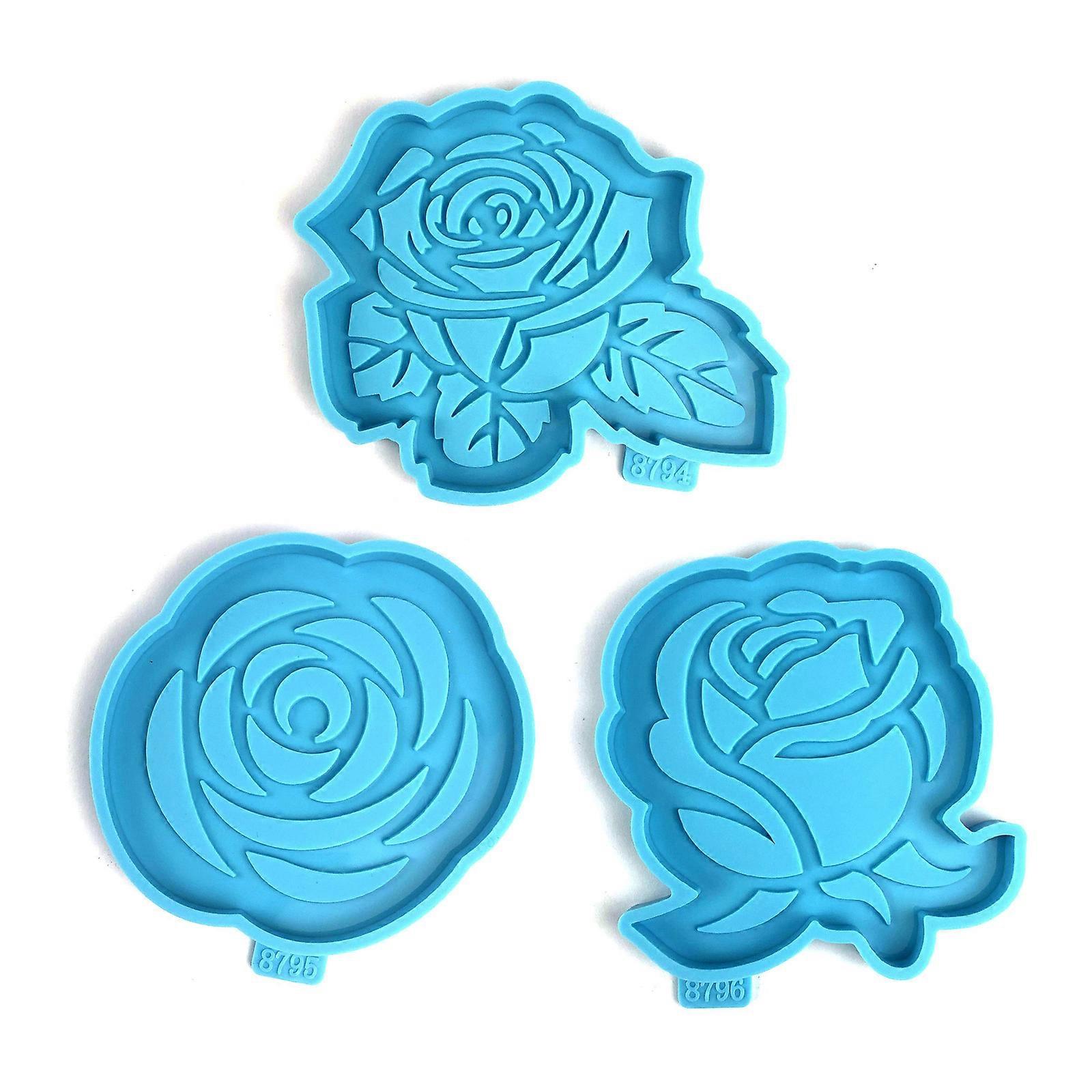 3 Pack Resin Coaster Molds Set Coaster Silicone Molds Rose Flower Shape Epoxy Resin Molds for Resin Casting DIY Cup Pads  Blue