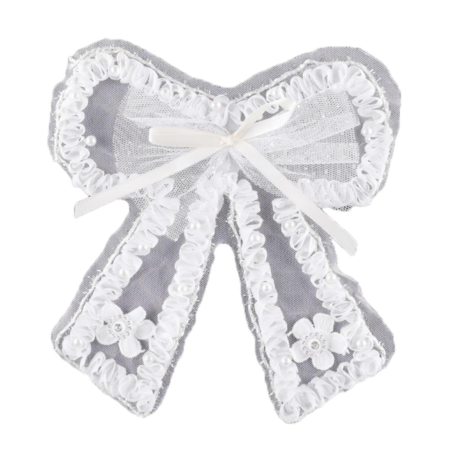 Lace Bows Patches Decorative Patches Lovely Bowknot Embroidered Patches for Clothes Bag Hairclip Brooch Decoration  White