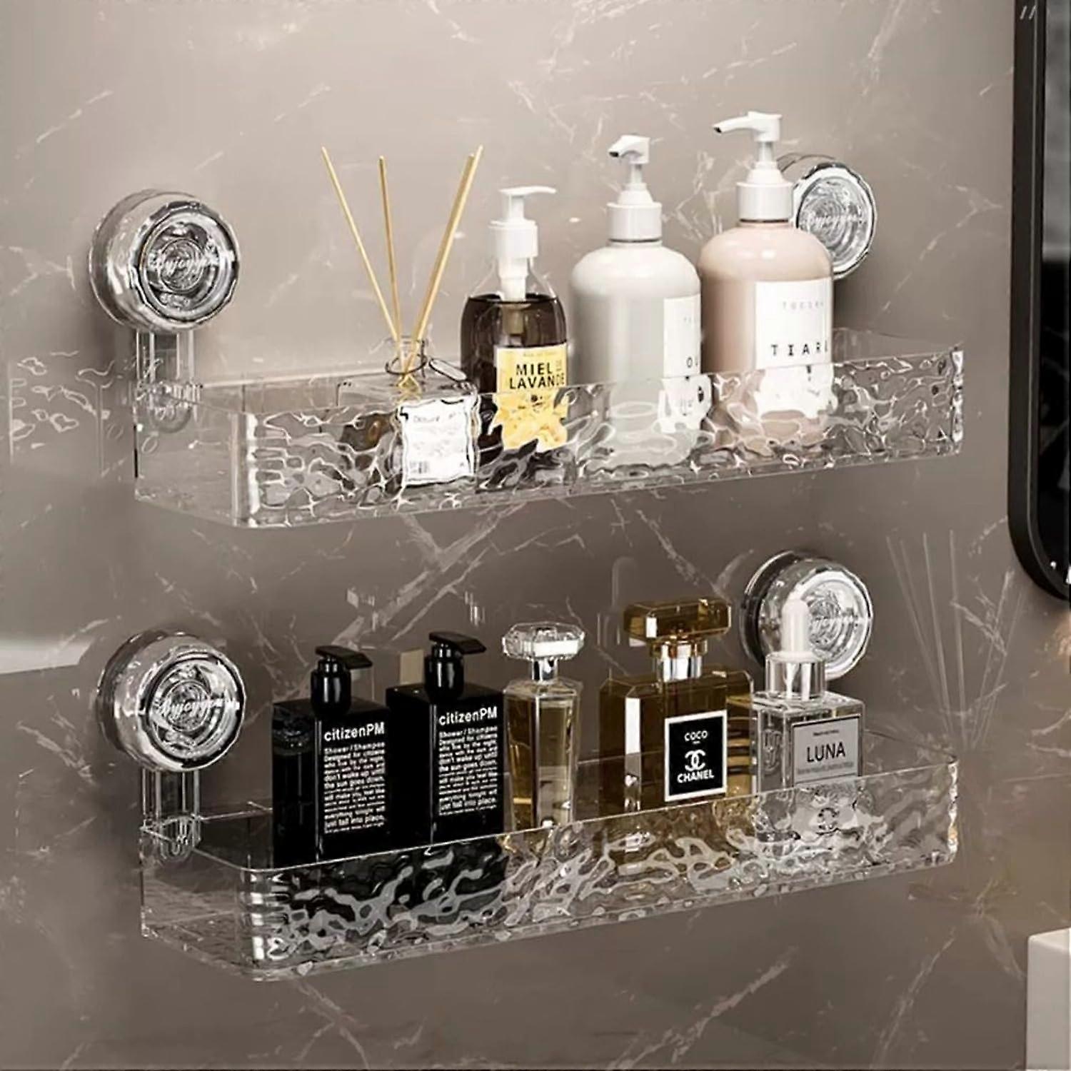 Suction Cup Shower Caddy No Drill Clear Acrylic Bathroom Organizer Glacier Patterned White