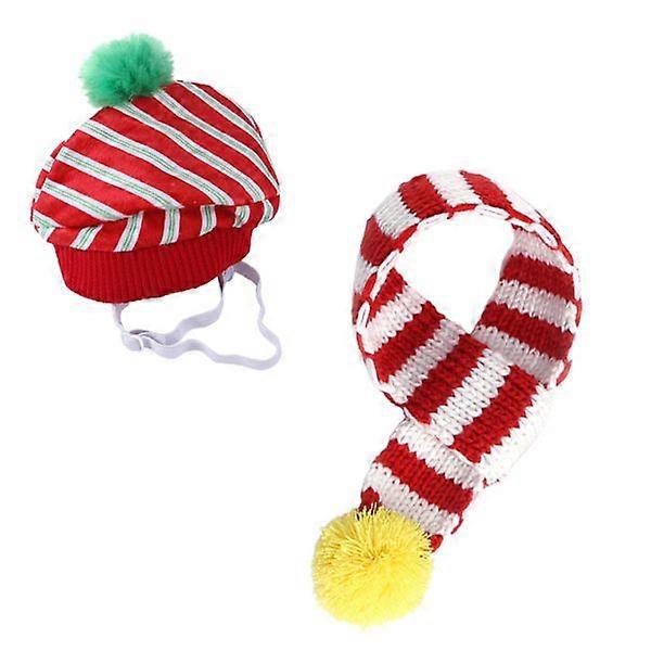 クリスマス犬猫帽子スカーフセットフェスティバルペットぬいぐるみクマ装飾クリスマス衣装ペットアクセサリーすべての品種のためのアクセサリー赤緑l