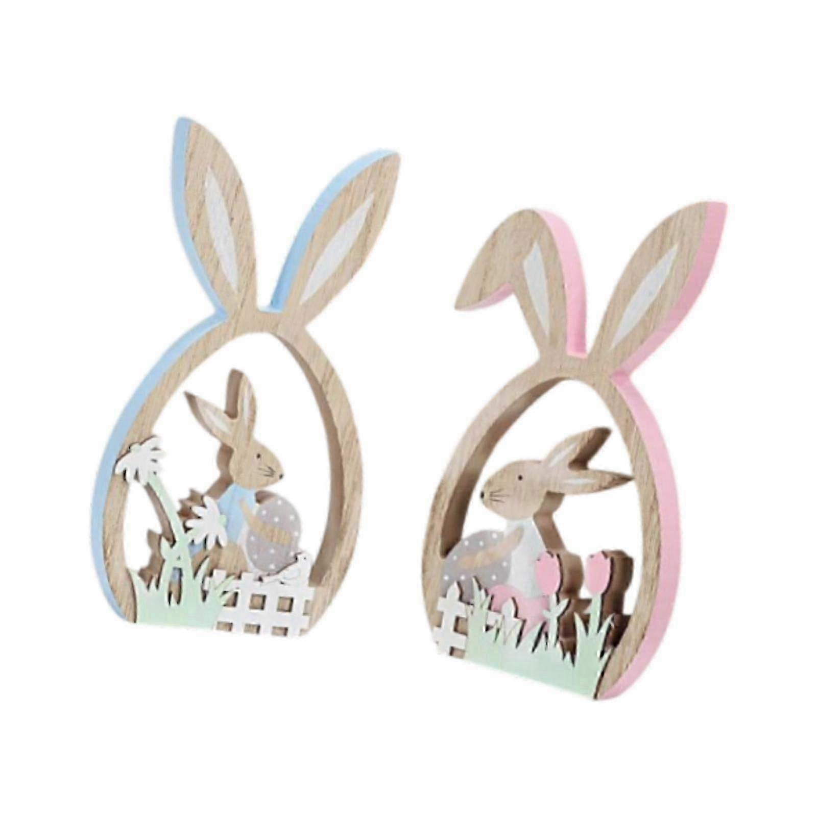 Wood Figurine Birthday Gift Easter Bunny Statue for Desktop Office Fireplace Multi