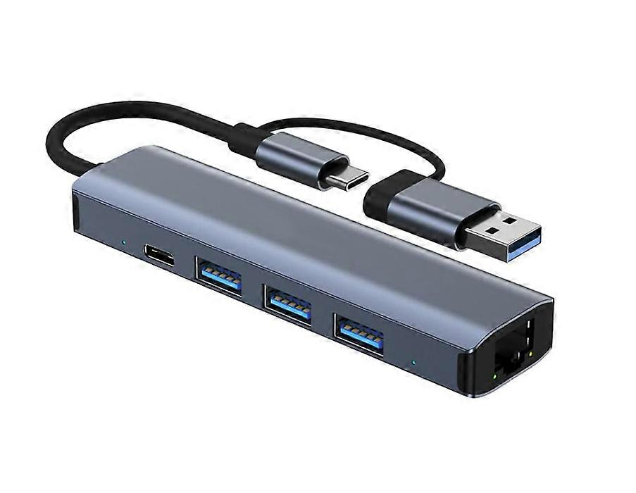USB C Hub with Ethernet Adapter, 5 in 1 USB C 3.0 Splitter, Slim USB Docking Station with 3 Ports for Laptop, Macbook Pro, Surface, XPS(Gray)