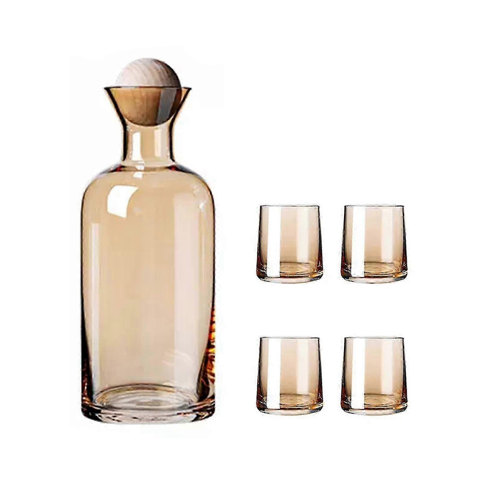 Glass Carafe with 1-Pitcher and 4-Cup Set for Nightstand Table Water Service